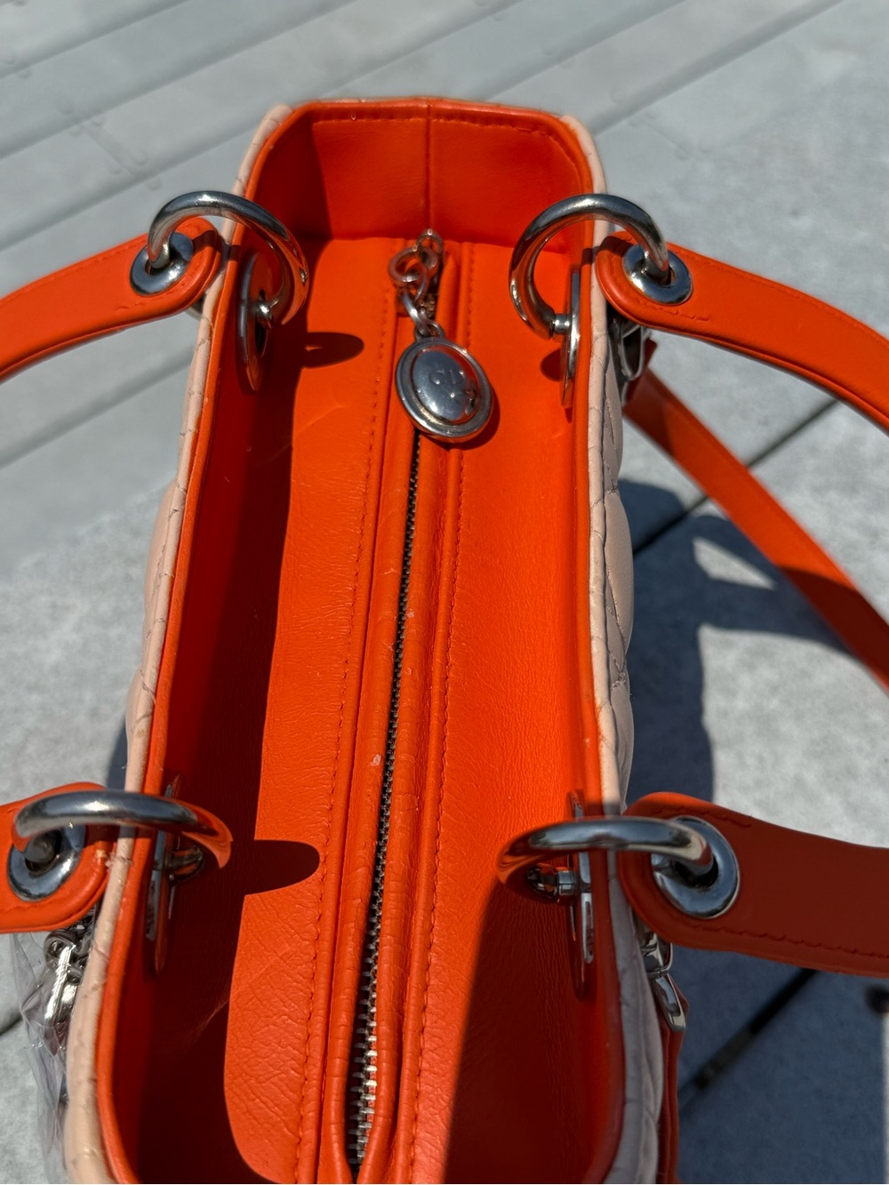 PRISTINE Christian Dior Medium Lady Dior Tricolor Lambskin Bag - Pink/Orange - Picture 9 of 13